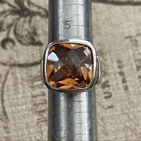 Cushion cut orange crystal sterling silver dot design heavy set size 6.0 ring - Picture 11 of 15